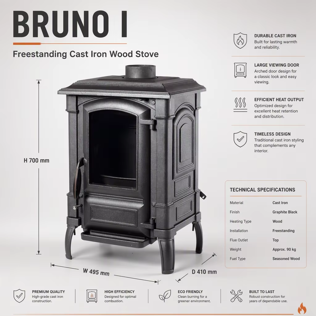 Bruno I compact cast iron wood burning stove