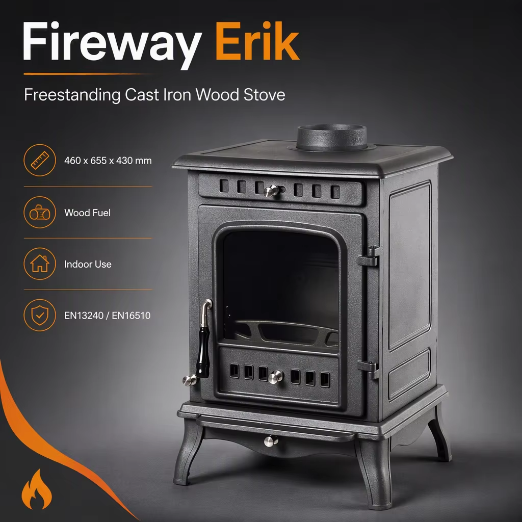 Erik compact cast iron wood burning stove