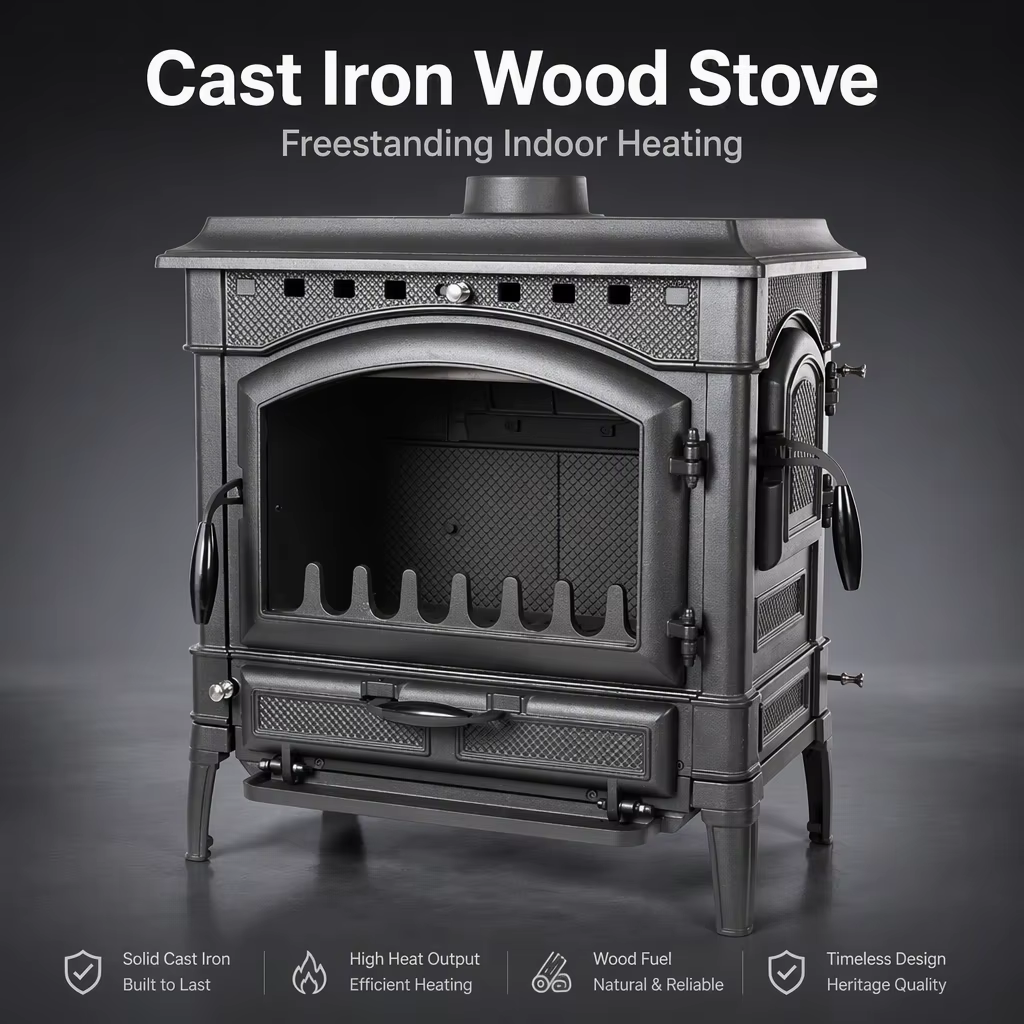 Jazz II premium cast iron wood stove with cooking surface
