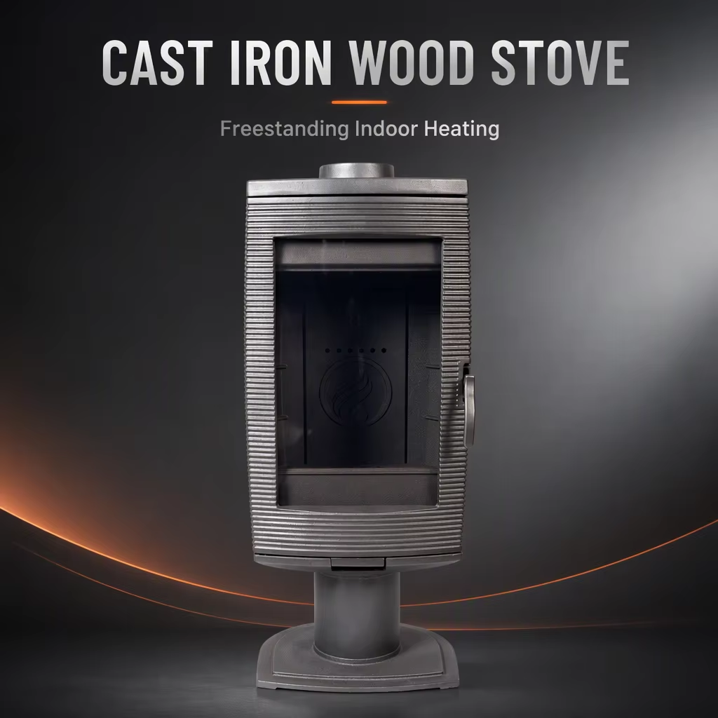 Rock cast iron stove with compact vertical body