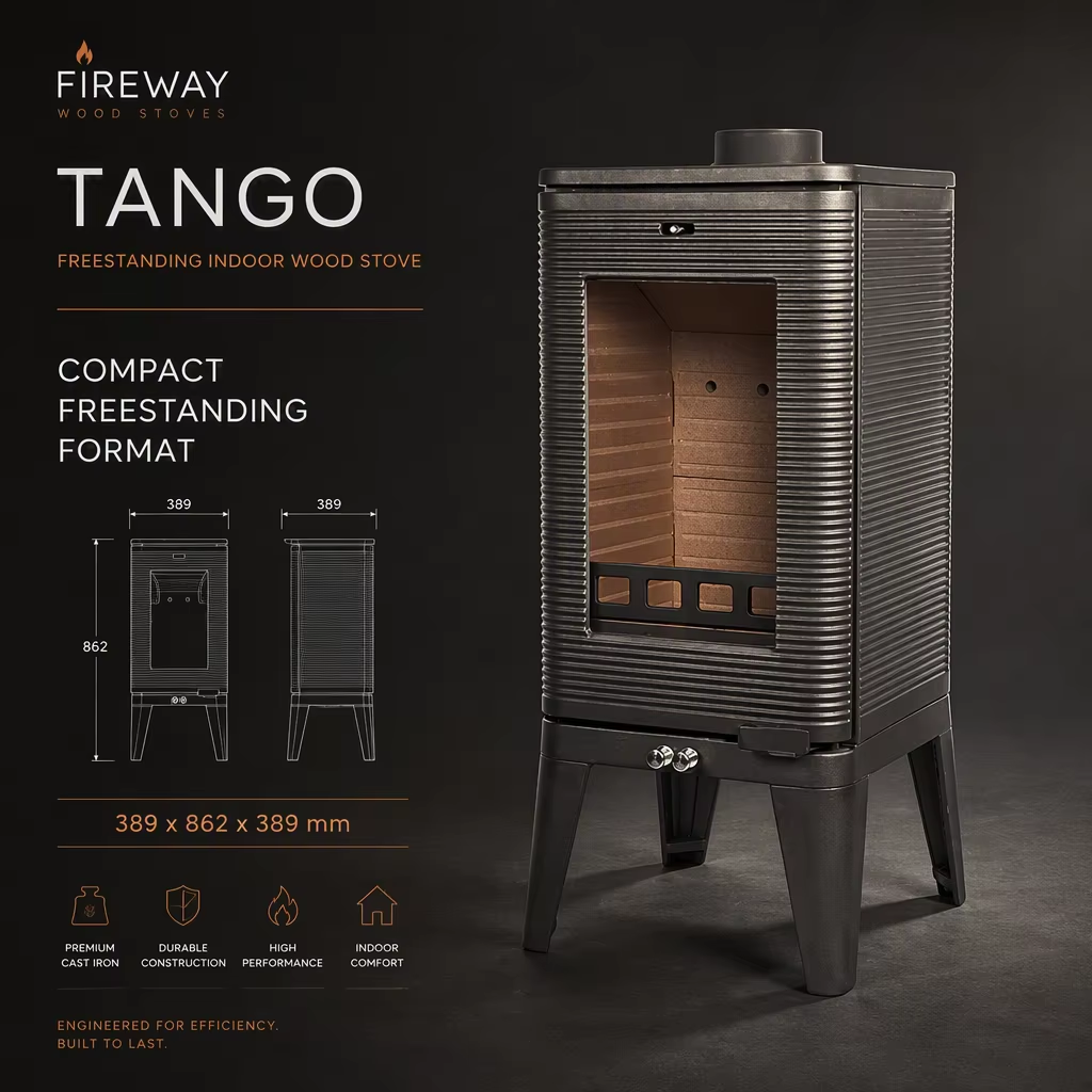 Tango compact vertical cast iron wood burning stove